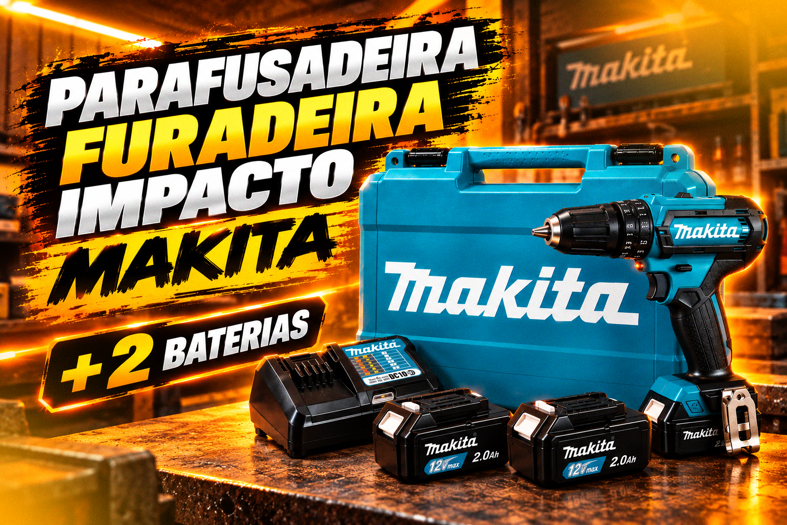 PARAFUSADEIRA FURADEIRA IMPACTO MAKITA + 2 BATERIAS